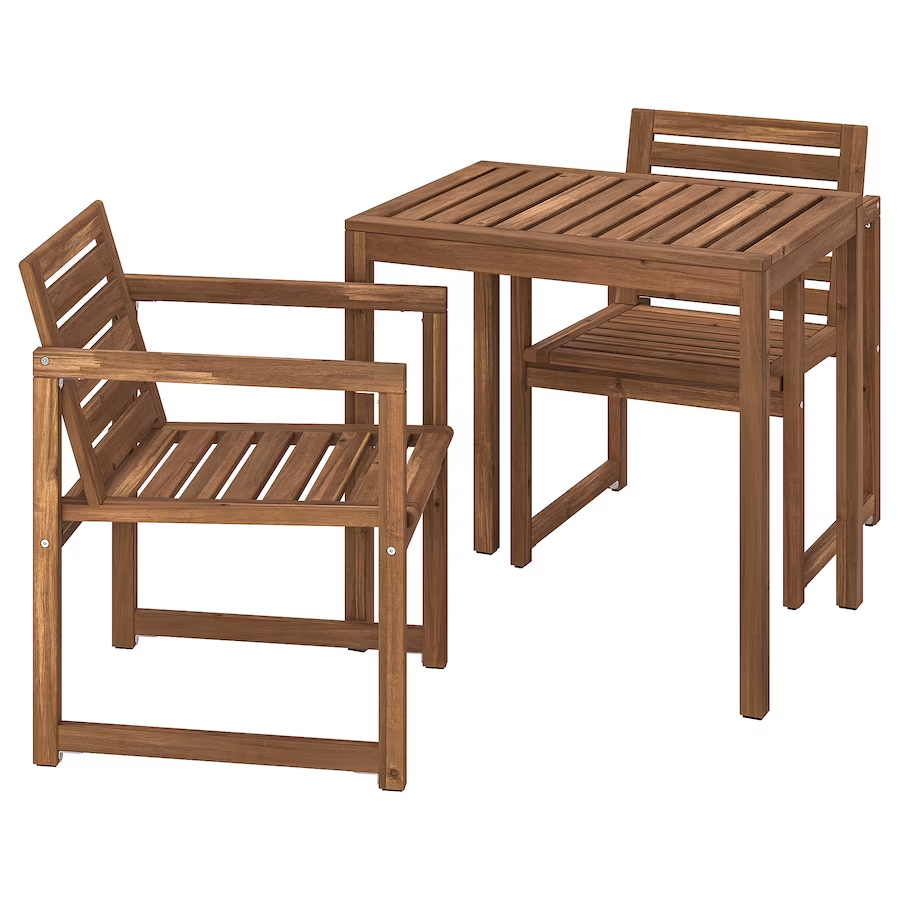Sto i 2 stolice s rukohv., spolja, svijetlosmeđe bajcovano, 75 cm