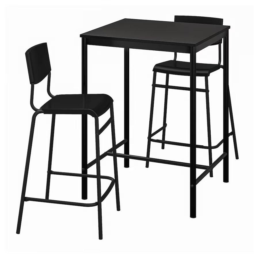 Barski sto i 2 barske stolice, crna/crna, 67x67 cm