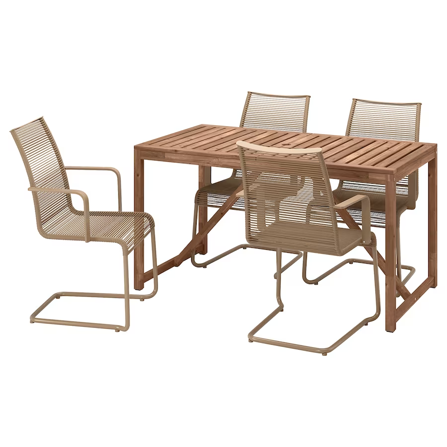 Sto, 4 stolice i rukohvati,spolja, svijetlosmeđe bajcovano/smeđa, 140 cm