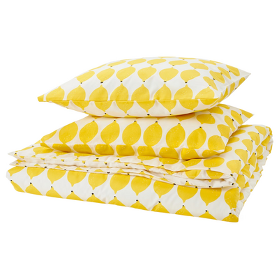 Jorganska navlaka i 2 jastučnice, bijela/žuta/dezenirano, 200x200/50x60 cm