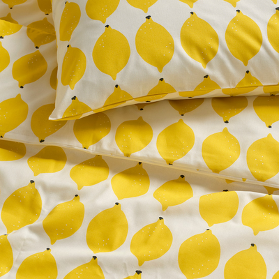 Jorganska navlaka i 2 jastučnice, bijela/žuta/dezenirano, 200x200/50x60 cm