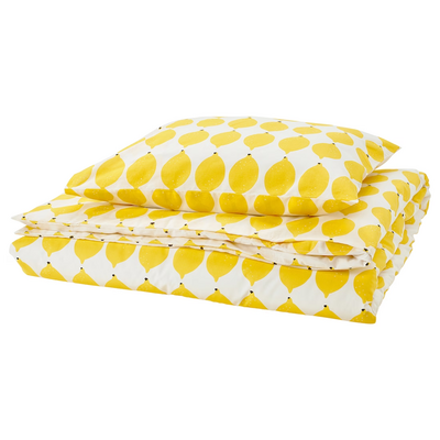 Jorganska navlaka i jastučnica, bijela/žuta/dezenirano, 150x200/50x60 cm