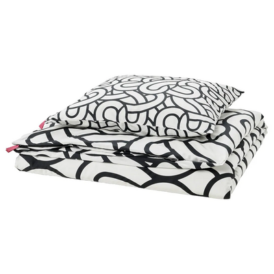 Jorganska navlaka i jastučnica, bijela/crna/dezenirano, 150x200/50x60 cm