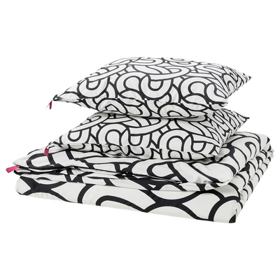 Jorganska navlaka i 2 jastučnice, bijela/crna/dezenirano, 200x200/50x60 cm