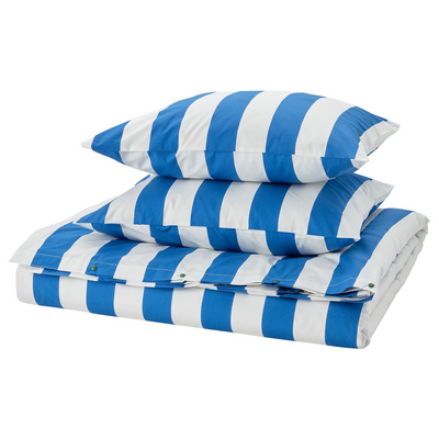 Jorganska navlaka i 2 jastučnice, plava/bijela/prugasto, 200x200/50x60 cm