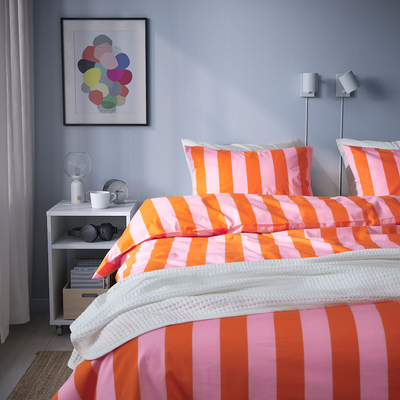 Jorganska navlaka i 2 jastučnice, narandžasta/roze/prugasto, 200x200/50x60 cm
