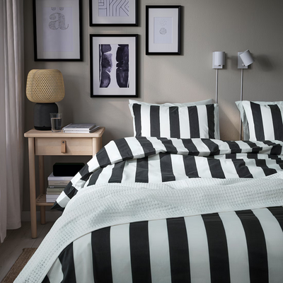 Jorganska navlaka i 2 jastučnice, crna/bijela/prugasto, 200x200/50x60 cm