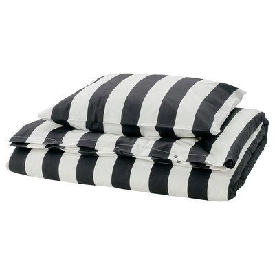 Jorganska navlaka i jastučnica, crna/bijela/prugasto, 150x200/50x60 cm