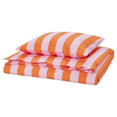 Jorganska navlaka i jastučnica, narandžasta/roze/prugasto, 150x200/50x60 cm