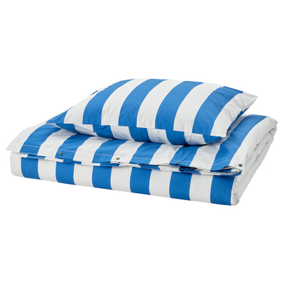 Jorganska navlaka i jastučnica, plava/bijela/prugasto, 150x200/50x60 cm