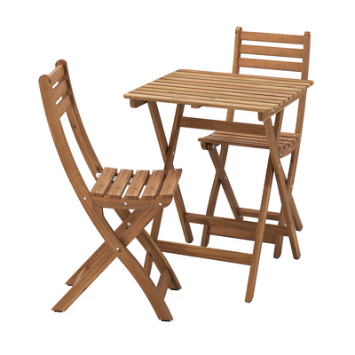 Sto i 2 sklopive stolice, spolja, tamnosmeđa, 60x62 cm