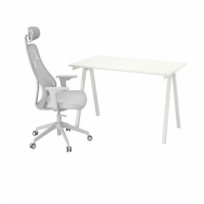 Radni sto i stolica, bijela/svijetlosiva