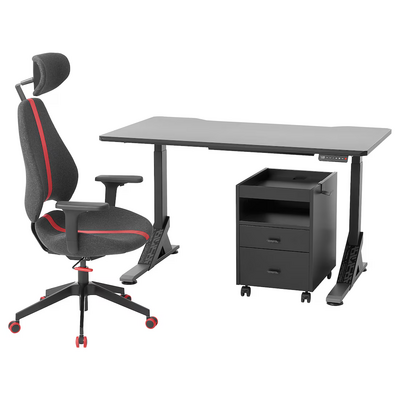Radni sto, stolica i fiokar, crna/siva, 140x80 cm