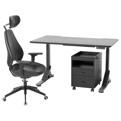 Radni sto, stolica i fiokar, crna/Grann crna, 140x80 cm