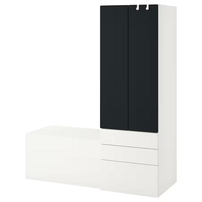 Kombinacija za odlaganje, bijela površina školske table/s klupom, 150x57x181 cm