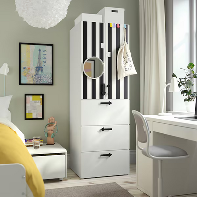 Garderober, bijela pruga/bijela s 3 fioke, 60x57x181 cm