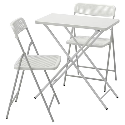 Sto i 2 sklopive stolice, spolja, bijela/bijela/siva, 70x42 cm