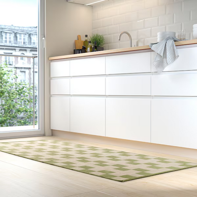 Kuhinjski podmetač, Ravno tkano zelena/prljavobijela, 80x200 cm