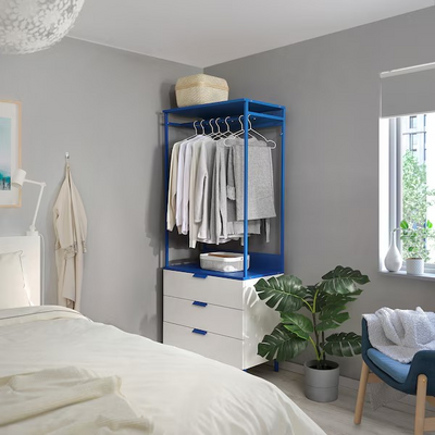 Otvoreni garderober s 3 fioke, bijela Fonnes/plava, 80x42x191 cm