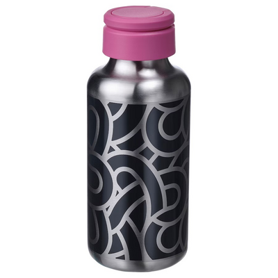 Flaša za vodu, nerđajući čelik dezenirano/crna roze, 0.5 l