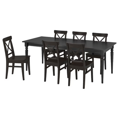 Sto i 6 stolica, crna/smeđe-crna, 155/215 cm