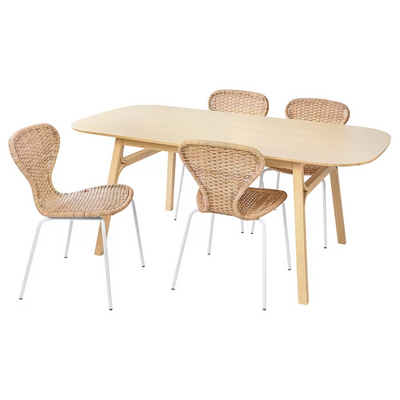 Sto i 4 stolice, svijetli bambus/ratan bijela, 180x90 cm