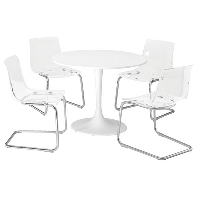 Sto i 4 stolice, bijela bijela/prozirno hromirano, 103 cm
