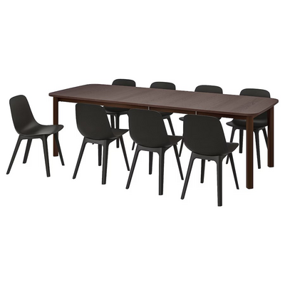 Sto i 8 stolica, smeđa/boja antracita, 150/205/260 cm