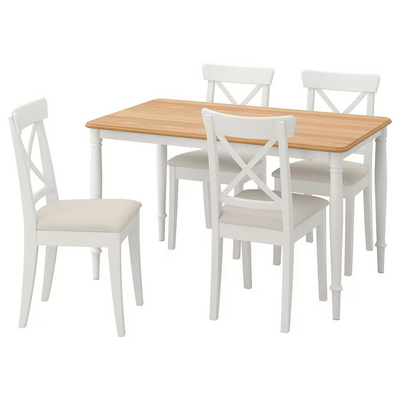 Sto i 4 stolice, hrastov furnir bijela/Hallarp bež, 130x80 cm