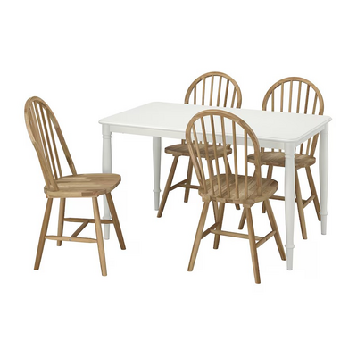 Sto i 4 stolice, bijela/bagrem, 130 cm