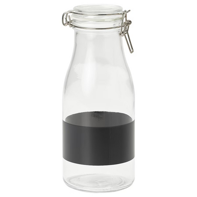 Tegla u obliku flaše s poklopcem, bistro staklo/crna, 1 l