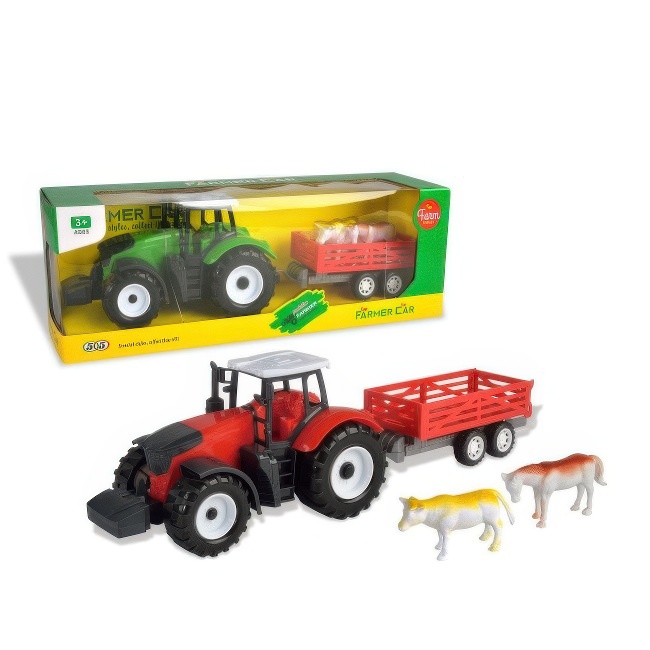 TRAKTOR U KUTIJI SA PRIKOLICOM+ZIVOTINJE 0538