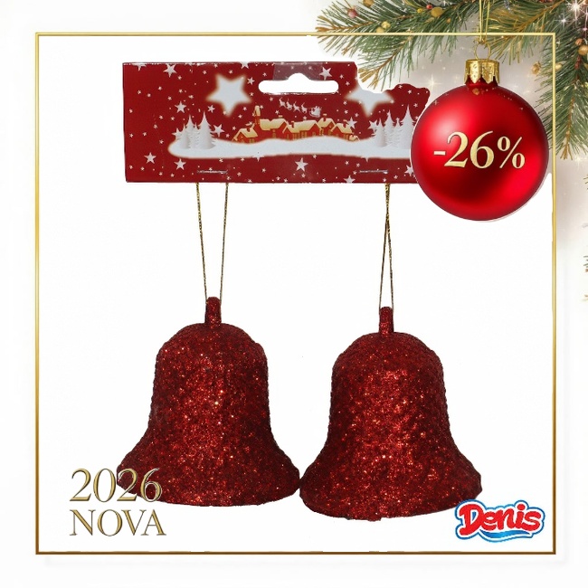 Novogodišnja kićanka zvončić 8cm crveni 2/1