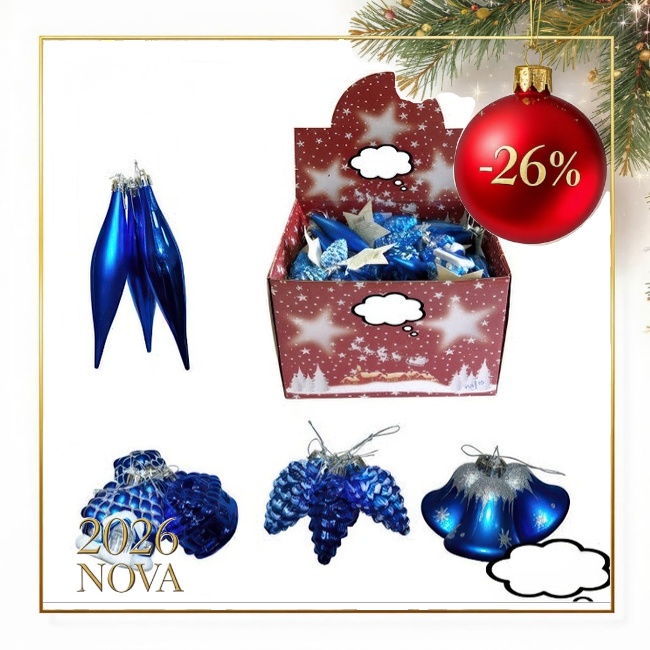 Novog. kićanke u obl. ledenice/zvona/kućice/šišarke boja plava sort