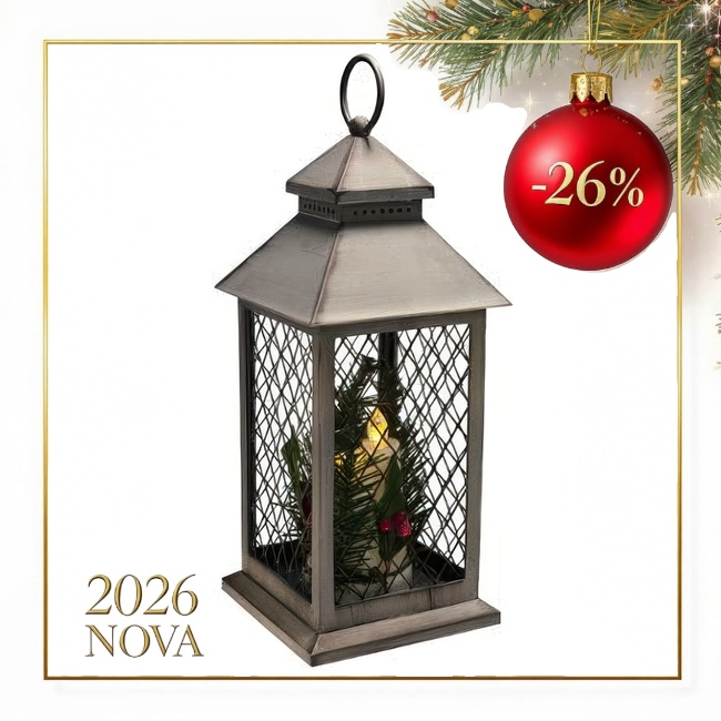 Dekor. fenjer sa 3 led svijeće sivi sort Feeric Lights and Christmas