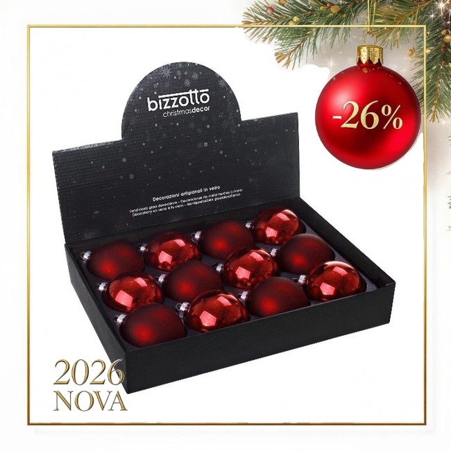 Novogod. kićanka-kuglica fi 8cm crvena sort Bizzotto