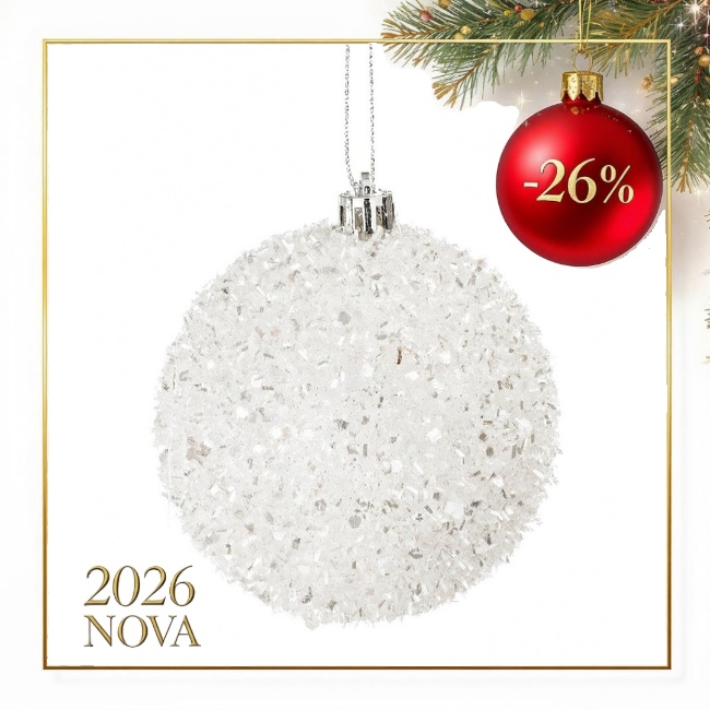 Novog. kićanka - kuglica Angelica fi 8cm bijela Bizzotto