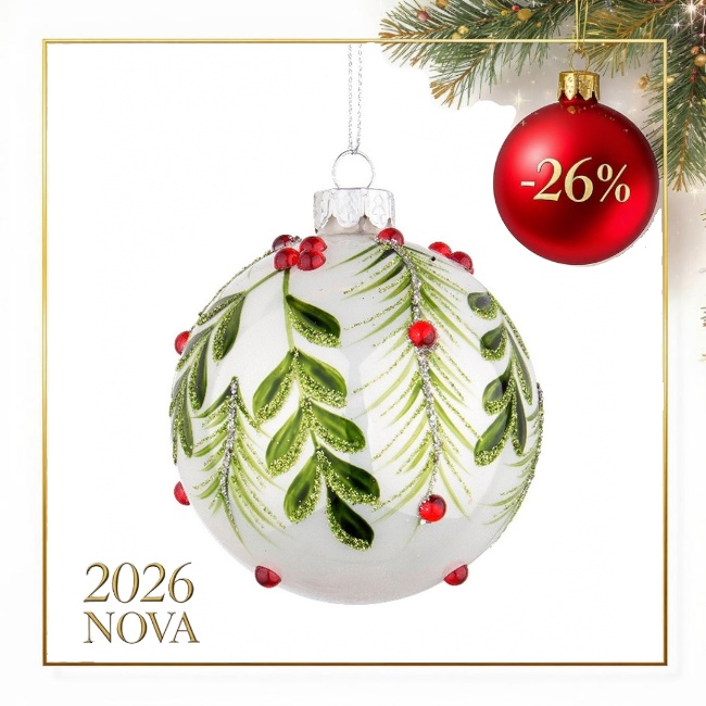 Novog. kićanka - kuglica Berry fi 8cm bijela/zelena/crvena Bizzotto