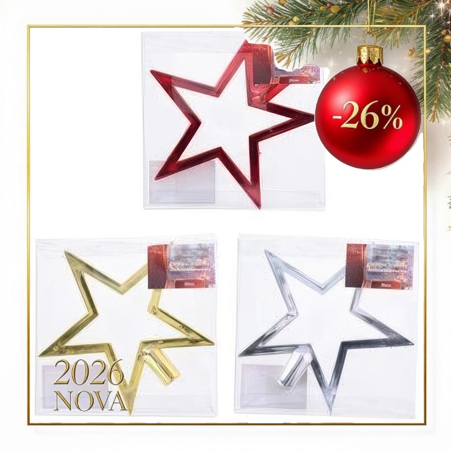 Novog. kićanka vrh za jelku Xmas Zvijezda 20cm pvc sort C.Gifts