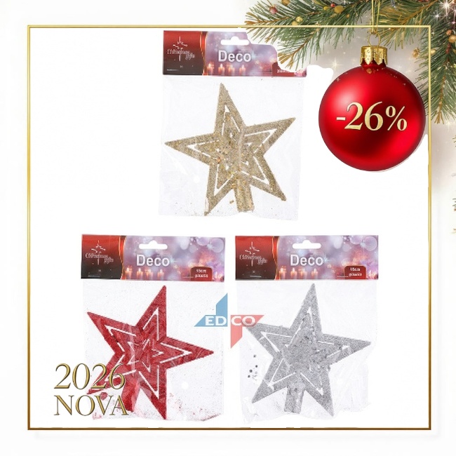 Novog. kićanka vrh za jelku Deco Zvijezda 15cm sort C.Gifts