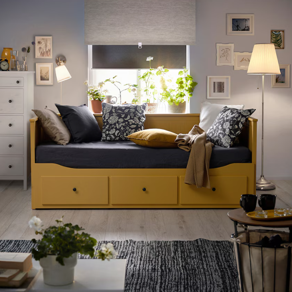 HEMNES 80x200cm Okvir dnevnog kreveta s 3 fioke, žuta