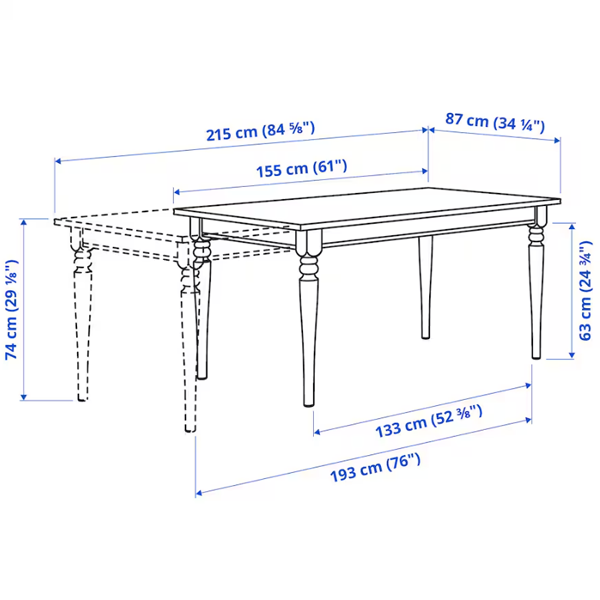 INGATORP 155/215x87cm Produživi sto, crna