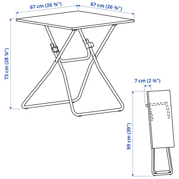 GUNDE 67x67cm Sklopivi sto, crna