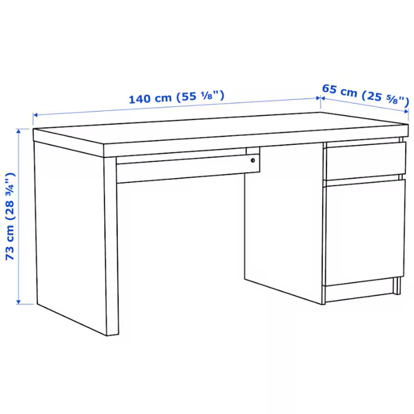 MALM 140x65cm Radni sto, bijela