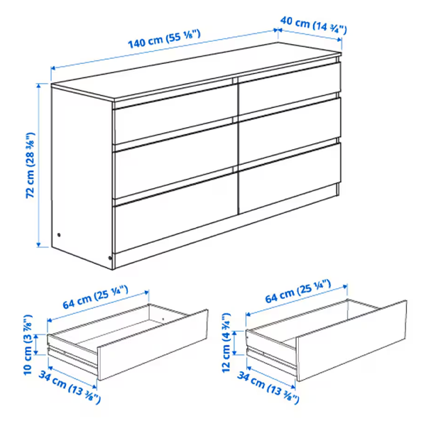 KULLEN 140x72cm Komoda sa 6 fioka, bijela