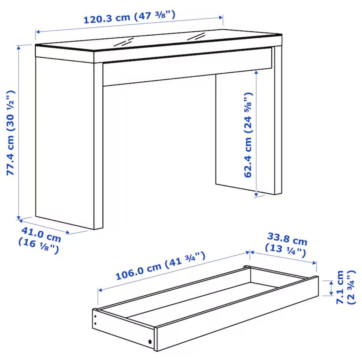 MALM 120x41cm Toaletni sto, bijela