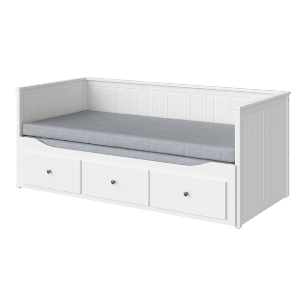 HEMNES/AGOTNES 80x200cm Krevet na razvlačenje sa 3 fioke i 2 dušeka, bijela/Agotnes tvrdo