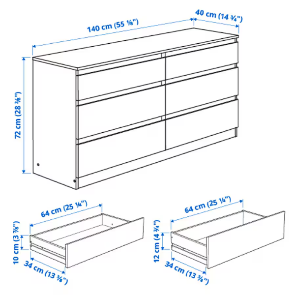 KULLEN 140x72cm Komoda sa 6 fioka, crno-smeđa