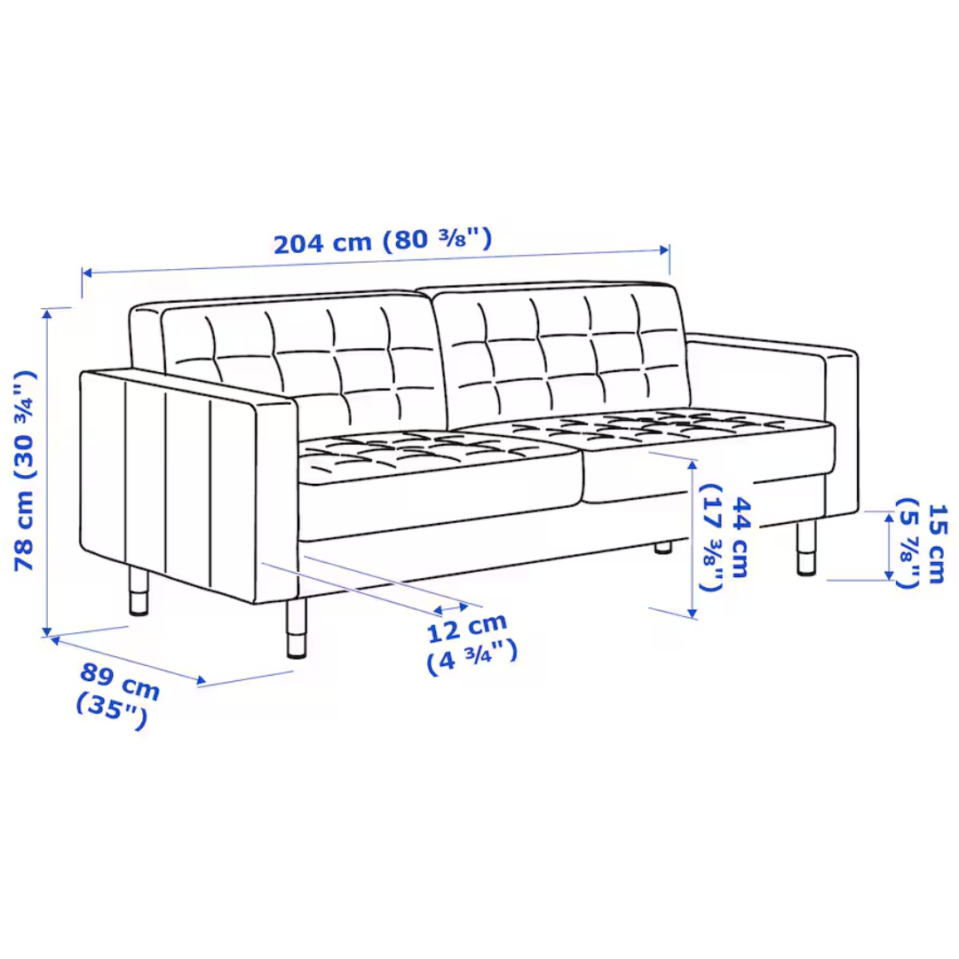 LANDSKRONA Sofa trosed, Gunnared tamnosiva/drvo