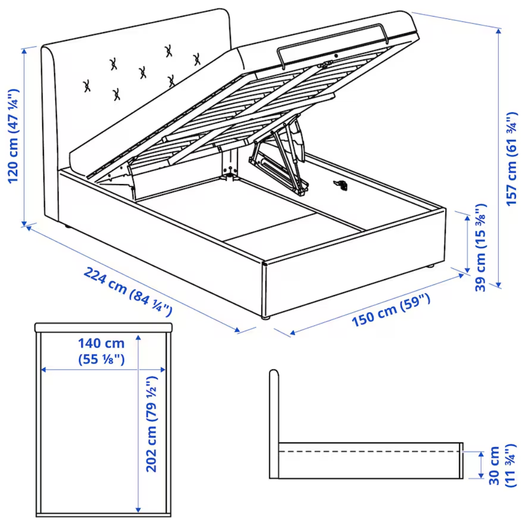 IDANAS 140x200cm Tapecirani otoman, Gunnared tamnosiva